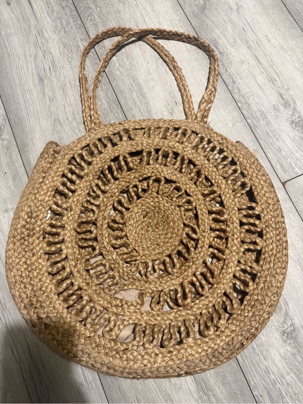 Zara Handcrafted Round Straw Tote Bag - Natural